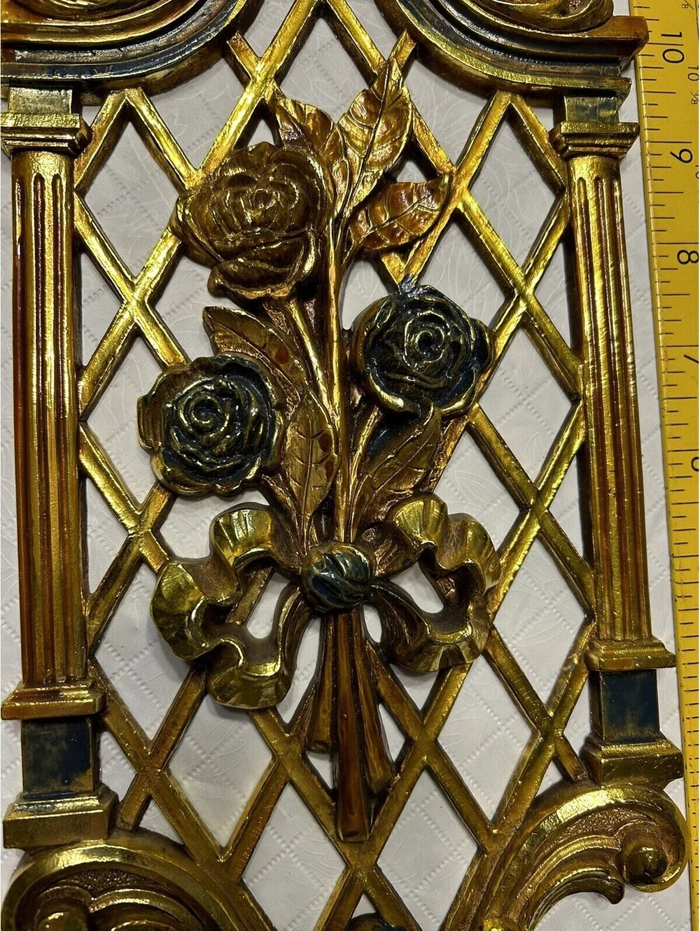 Vintage Set 2 Gold Wall Plaques Flowers Cornucopia Syroco Dart Industries 1971